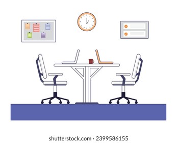 An office workspace for employees, with a laptop to do business projects. Character design. Vector flat illustration