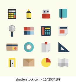 Office workspace equipment flat design icon set collection