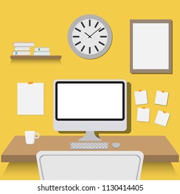 Office workspace flat design, vector illustration