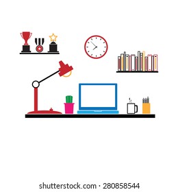 Office workspace furniture computer vector