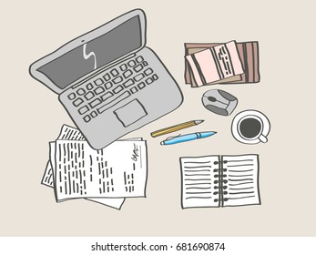 Office workspace handdrawing colored