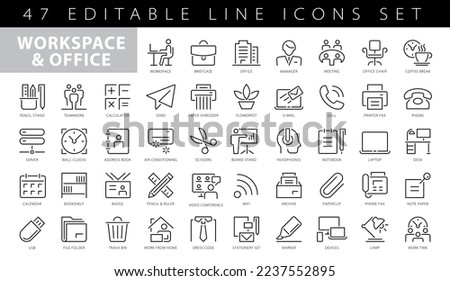 Office workspace icon collection - thin line web icon set. Outline style set. Simple vector illustration