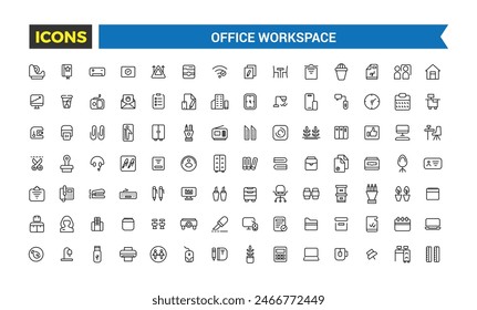 Conjunto de iconos del área de trabajo de Office. Paquete de iconos de esquema. Icono de Vector editable e ilustración.