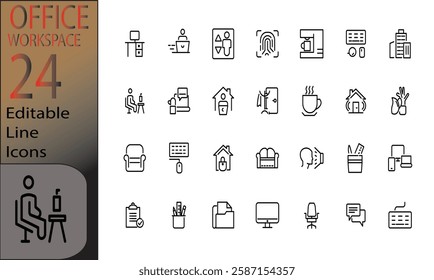 office workspace icon set vector
