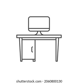 Ilustración de esquema vectorial del icono del área de trabajo de Office. diseño de ilustraciones vectoriales de escritorio y escritorio de oficina