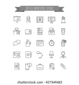 office workspace icons set