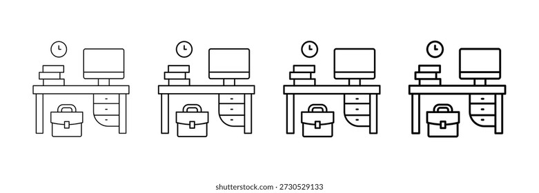 Office Workspace Icons Vector Set In Different Stroke Line Style