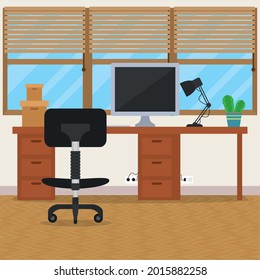 office workspace illustration with computer