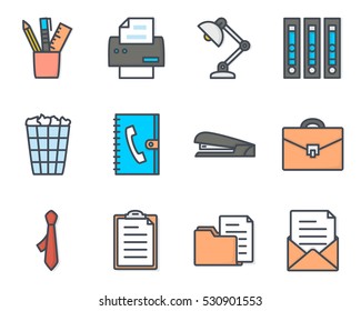 Office workspace job icon vector illustration  colored filled Set Pack