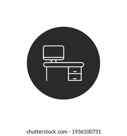 office workspace line art icon, computer desk, pictogram simple symbol eps10