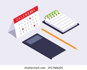 Büroarbeitsplatz-Notizblock und Bleistift-Vektorgrafik