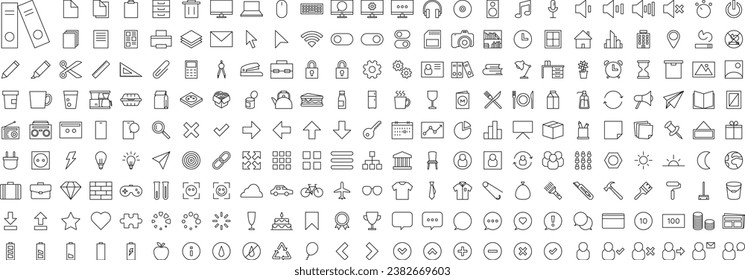 Office Workspace Outlined Vector Icon Megapack Set Transparent Background PNG Editable Stroke EPS