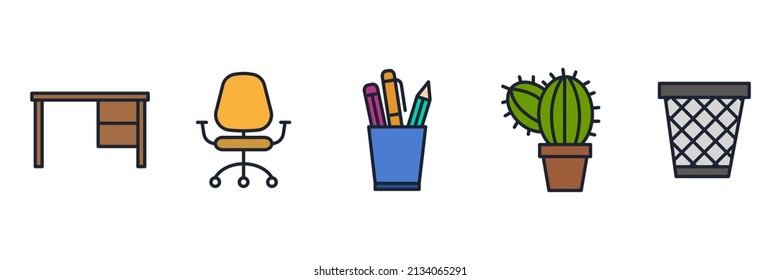 Office workspace set icon symbol template for graphic and web design collection logo vector illustration