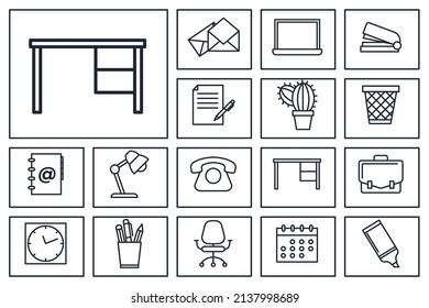 Office workspace set icon symbol template for graphic and web design collection logo vector illustration