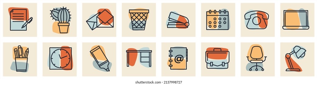 Office workspace set icon symbol template for graphic and web design collection logo vector illustration