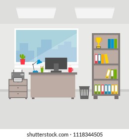 Office workspace vector flat illustration for web design