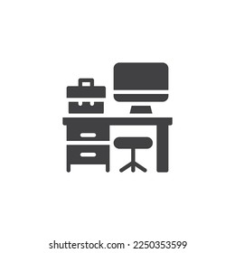 Office workspace vector icon. filled flat sign for mobile concept and web design. Workspace with desktop computer glyph icon. Symbol, logo illustration. Vector graphics