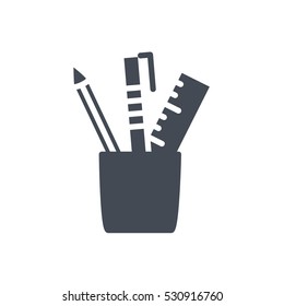 office workspace vector icon illustration solid glyph pencil stand silhouette