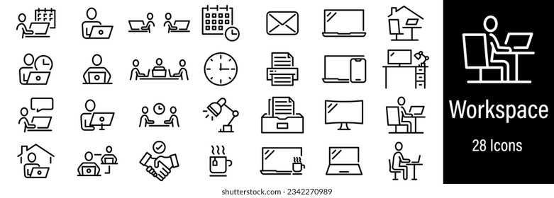 Office Workspace Web Icons. Freelancer, Coworking, Office, Home, Business. Vector in Line Style Icons