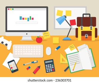 Office, workspace and workplace concept for web. Flat design style modern vector illustration for web 