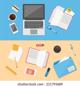 Office, workspace and workplace concepts for web, management, infographic, development, design. Flat design style modern vector illustration.