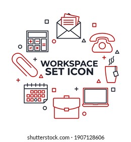 office workspace and workplace set icon. Office and business pack symbol vector illustration.