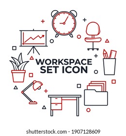 office workspace and workplace set icon. Office and business pack symbol vector illustration.