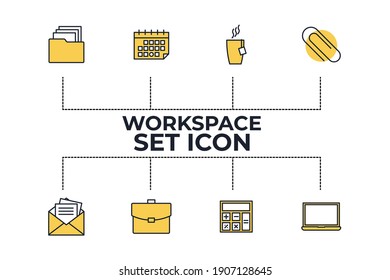 office workspace and workplace set icon. Office and business pack symbol vector illustration.