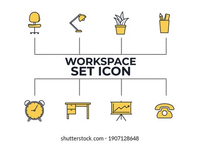 office workspace and workplace set icon. Office and business pack symbol vector illustration.