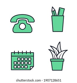 office workspace and workplace set icon. Office and business pack symbol vector illustration.