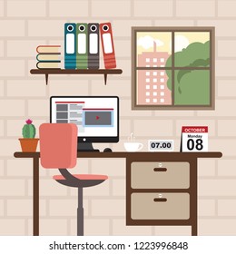 Office Workspace Workplace Table Computer Business Flat Design