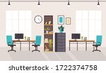 Office workstation furniture interior concept. Vector flat graphic design cartoon illustration