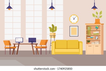 Office workstation furniture interior concept. Vector flat graphic design cartoon illustration