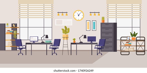 Office workstation furniture interior concept. Vector flat graphic design cartoon illustration