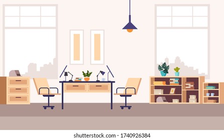 Modern Office Interior Design Desk Computer Stock Vector (Royalty Free ...