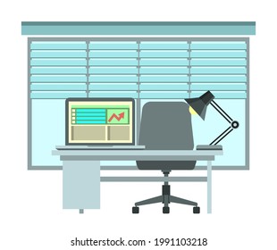 Office workstation furniture interior concept. Vector flat graphic design cartoon illustration
