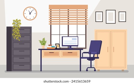 Office workstation furniture interior concept. Vector flat graphic design cartoon illustration