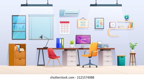 Office workstation interior design cartoon