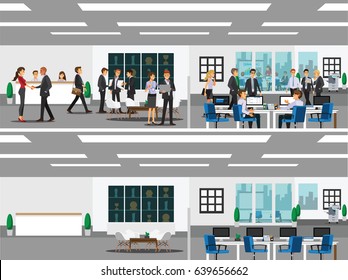 office with workstation, meeting room, receptions, lobby, include business and people working, activity ,Vector illustration 