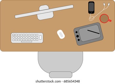 Office workstation as viewed from above.