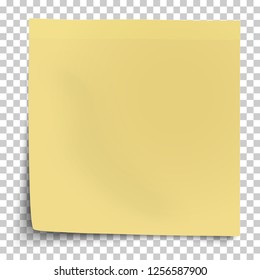 Office yellow paper sticker with bent lower left corner isolated on transparent background. Template vector post note.