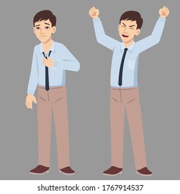 Office young man standing pose with difference mood emotions reaction