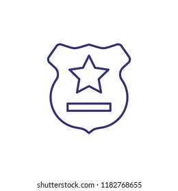 Officer badge line icon. Policeman, sheriff, cop. Justice concept. Vector illustration can be used for topics like police, legal system, law enforcement