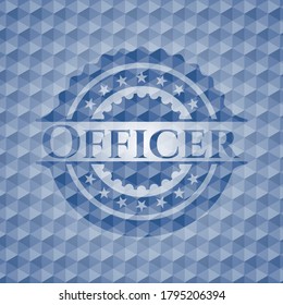 Emblema azul oficial con fondo de patrón geométrico. Ilustración vectorial. Detallado. 