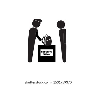 Officer checking backpacks at Security checkpoint sign, sign symbol, vector illustration.