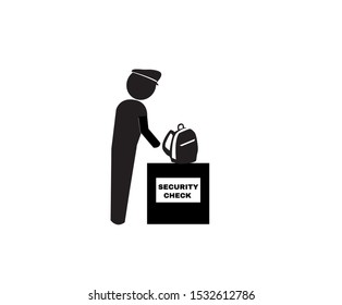 Officer checking backpacks at Security checkpoint sign, sign symbol, vector illustration.