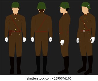 Officer Chinese Kuomintang Army Uniform Vector Illustration With Various Poses.