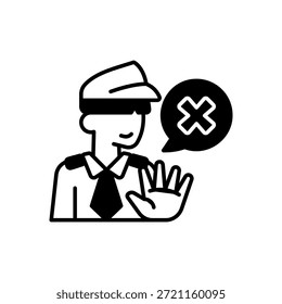 Oficial Declive Oficial de Aduanas Mano Crossmark Icono Sólido Negro Estilo Aislado Fondo Blanco