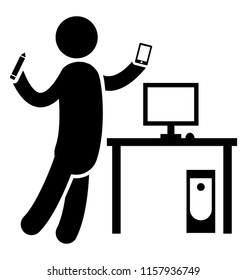 
An officer doing graphic designing by holding tablet and pen in hand 
