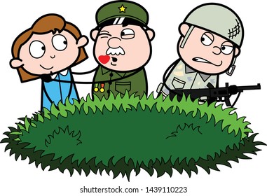 Officer Flirting with a Girl - Cute Army Man Cartoon Soldier Vector Illustration